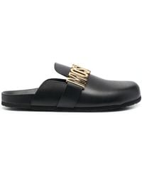 Moschino - Logo Plaque Leather Slides - Men's - Calf Leather/rubber - Lyst