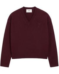 Ami Paris - Ami De Coeur Wollen Trui Met V-Hals - Lyst