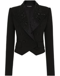 Dolce & Gabbana - Crystal-Embellished Cropped Blazer - Lyst