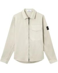 Stone Island - 1200015 Stretch Organic Cotton Satin Regular-Fit Overshirt With Concealed Zip - Lyst