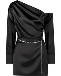 Manière De Voir - One-Shoulder Draped Chain-Belt Satin Mini Dress - Lyst