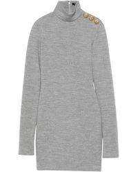 Balmain - Jurk Met Hoge Hals En Knoopdetail - Lyst