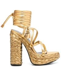Tom Ford - Metallic-effect 140mm Leather Platform Sandals - Lyst
