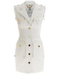 Elisabetta Franchi - Cotton Gabardine Dress With Cargo Pockets - Lyst