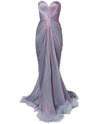 IRIS SERBAN - Feather-Trim Pleated Maxi Dress - Lyst