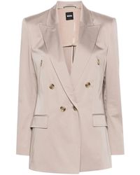 BOSS - Double-Breasted Satin Blazer - Lyst