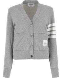 Thom Browne - Cárdigan De Algodón Con Cuello En V Y Rayas - Lyst