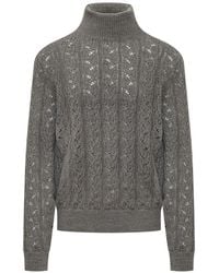Amaranto - Cable-Knit Pointelle-Trim Sweater - Lyst