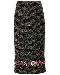 Carolina Herrera - Floral-Embroidered Tweed Midi Skirt - Lyst