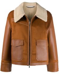 Stella McCartney Faux Leather Shearling-trimmed Jacket - Brown