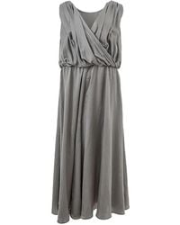 Lardini - V-Neck Draped Midi Dress - Lyst