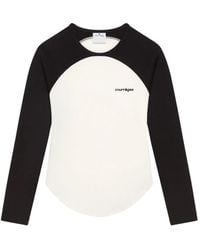Courreges - Long-Sleeved Contrast T-Shirt With Rounded Hem And - Lyst