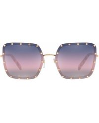 Valentino Crystal Embellished Oval Frame Sunglasses - Lyst