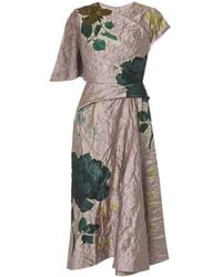 Erdem - Assymmetrische Midi-Jurk Met Korte Mouwen - Lyst