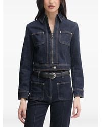 Benetton - Cropped Zip-Up Denim Jacket - Lyst
