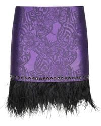 John Richmond - Jacquard Feather-Trimmed Mini Skirt - Lyst