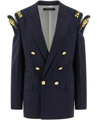 DSquared² - Double-Breasted Wool Blazer With Embroidered Hard Shoulders - Lyst