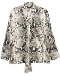 Roberto Cavalli - Snakeskin-Print Tie-Neck Blouse - Lyst
