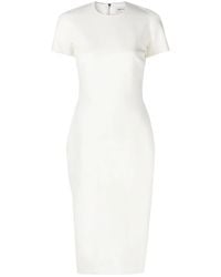 Victoria Beckham - Twill Midi-Jurk Met Ronde Hals - Lyst