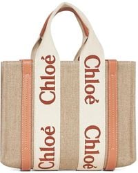 Chloé - Small Woody Logo-Detail Linen Tote Bag - Lyst