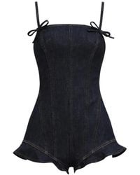 Self-Portrait - Bow-Details Denim Playsuit - Lyst