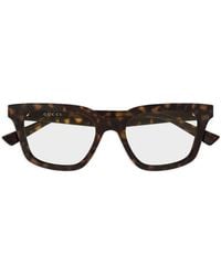 Gucci - Tortoiseshell-Effect Rectangle-Frame Glasses - Lyst