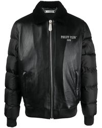 Philipp Plein - Logo-Print Padded Leather Jacket - Lyst