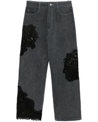 Collina Strada - Lace Panels Straight-Leg Jeans - Lyst