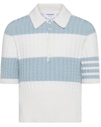 Thom Browne - Cashmere Cable Stitch 4-Bar Rugby Stripe Polo - Lyst
