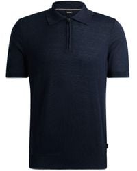 BOSS - Zip-neck Linen-blend Polo Shirt - Lyst