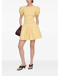 Ganni - Shirred-Effect Puff-Sleeve Mini Dress - Lyst