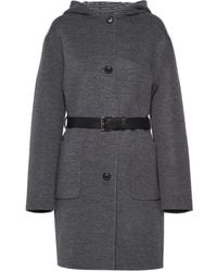 Prada - Hooded Double-Face Coat With Leather Belt - Lyst