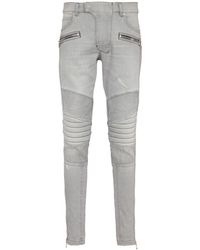 Balmain - Halbhohe Biker Slim-Fit-Jeans - Lyst