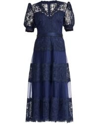 Tadashi Shoji - Embroidered Pleated Midi Dress - Lyst
