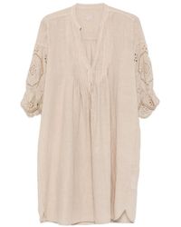 120% Lino - Eyelet-Detail Linen Midi Dress - Lyst