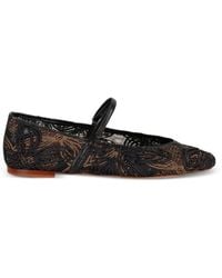 LORENA PAGGI - Lace-Embroidered Touch-Strap Flat Pumps - Lyst