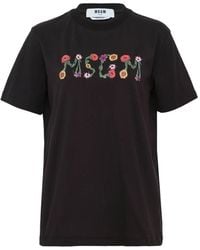 MSGM - Floral Logo T-Shirt - Lyst
