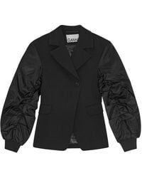 Ganni - Blazer With Contrasting-Fabric Sleeves - Lyst