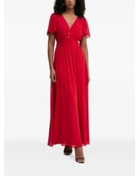Morgan - Shirred V-Neck Maxi Dress - Lyst