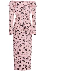 Alessandra Rich - Bedrucktes Off-Shoulder-Midikleid Aus Seide - Lyst