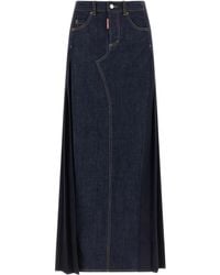 DSquared² - Denim-Insert Pleated Skirt - Lyst