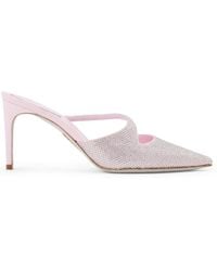 Rene Caovilla - Crystal-Embellished Satin Mules - Lyst