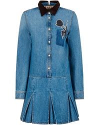 Marni - X Slawn & Soldier Embroidered Pleated Denim Mini Dress - Lyst