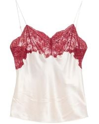 Saint Laurent - Lace-Trim Silk Satin Blouse - Lyst
