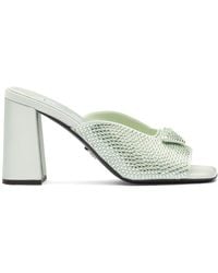 Prada - Crystal-studded High-heeled Satin Slides - Lyst