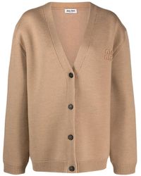 Miu Miu - Logo-embroidered Wool Cardigan - Women's - Virgin Wool/recycled Polyamide - Lyst