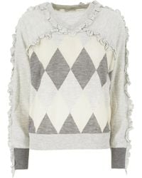 Ballantyne - Ruffle-Trimmed Diamond-Pattern Sweater - Lyst