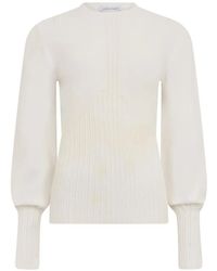 Alberta Ferretti - Ribbed-Knit Padded-Shoulder Sweater - Lyst