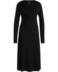 BOSS - Twist-Detail Long-Sleeve Midi Dress - Lyst