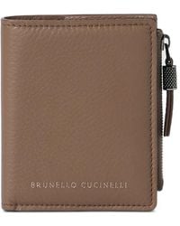 Brunello Cucinelli - Grained Calfskin Compact Wallet With Shiny Zipper Pull - Lyst